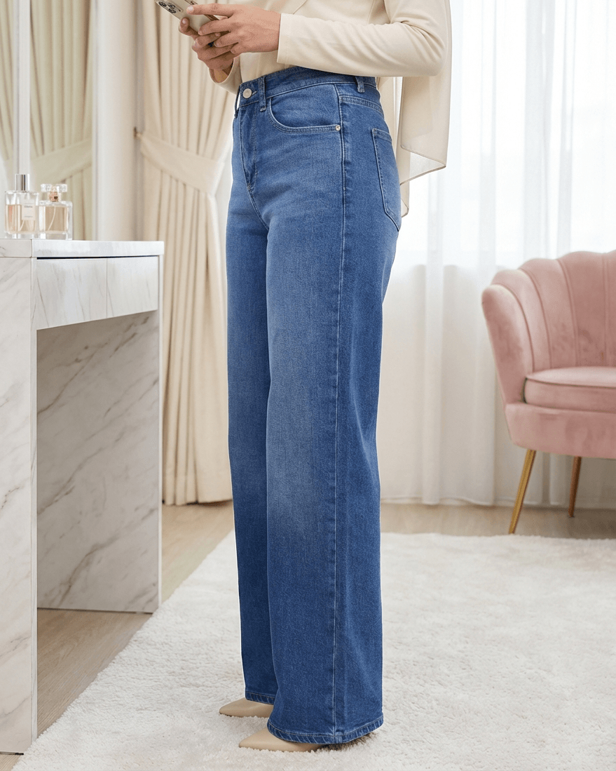 Pocket Zip Palazzo Jeans - Light Blue - Podyumplus - by Peralane - photo 3