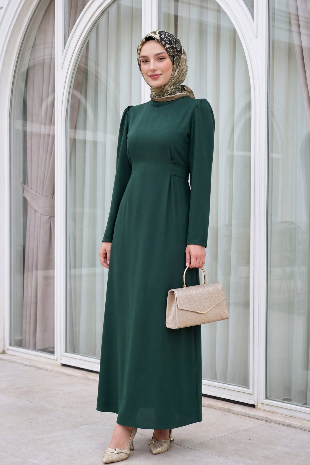 High Neck Wrap Waist Dress - Emerald - Podyumplus - by Peralane - photo 2