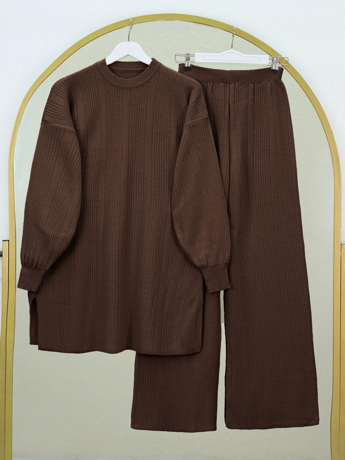 Crew Neck Balon Kol Knit Set - Kahve - Podyumplus - by Peralane - photo 4