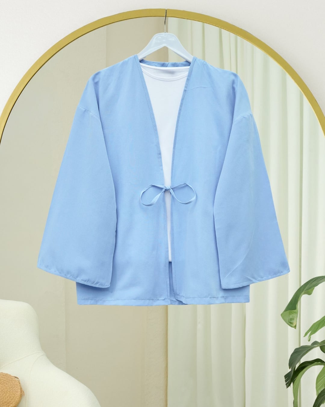 Tie-Front Poplin Kimono Cardigan - Baby Blue - Podyumplus - by Peralane - photo 4