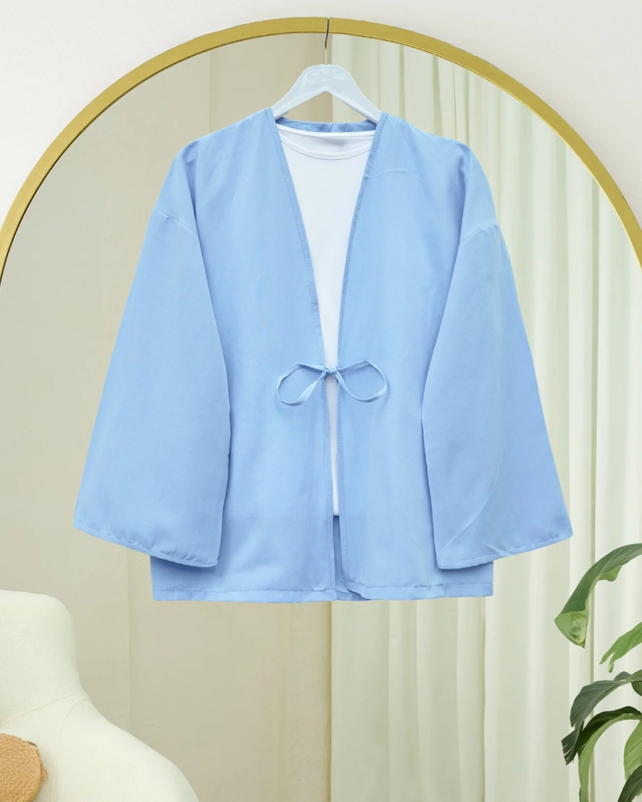 Tie-Front Poplin Kimono Cardigan - Baby Blue - Podyumplus - by Peralane - photo 4