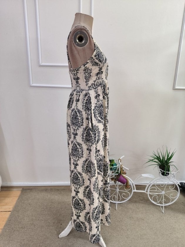 Women's Spaghetti Strap V-Neck Button Front Printed Long Suprem Dress - Janes - by Peralane - photo 5