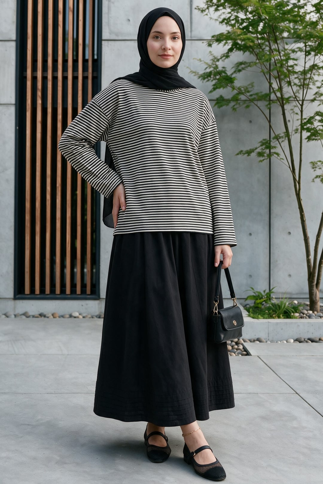 Striped Viscose Sweatshirt with Crew Neck - Black - Podyumplus - by Peralane - photo 4