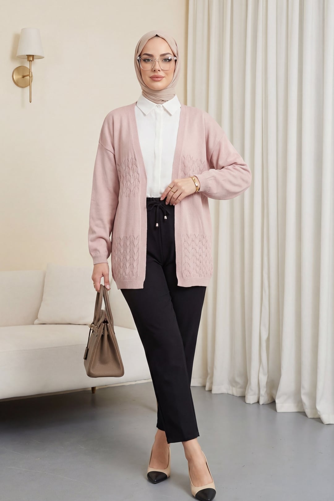 Araboy Open-Knit Cardigan - Powder Pink - Podyumplus - by Peralane - photo 2