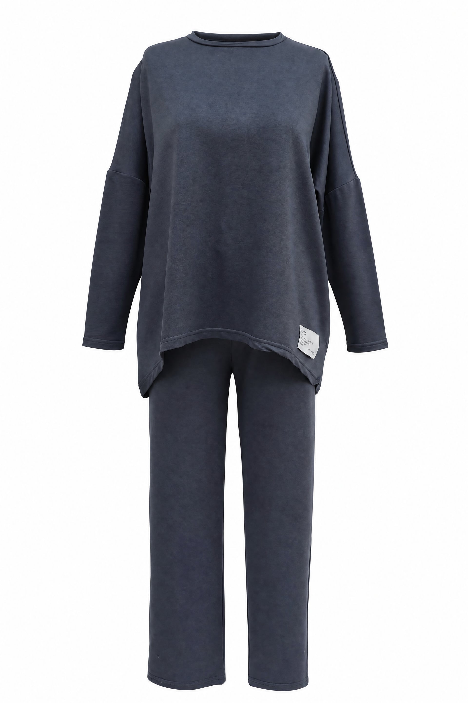 Round Neck Back-Long Pocket Oversize Stretch Jersey Co-ord Set - Smoke - Podyumplus - by Peralane - photo 4