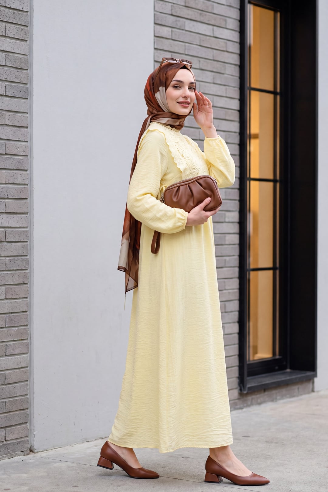 Pale Yellow Crinkle Cotton Dress with Removable Lace Vest - Podyumplus - by Peralane - photo 3