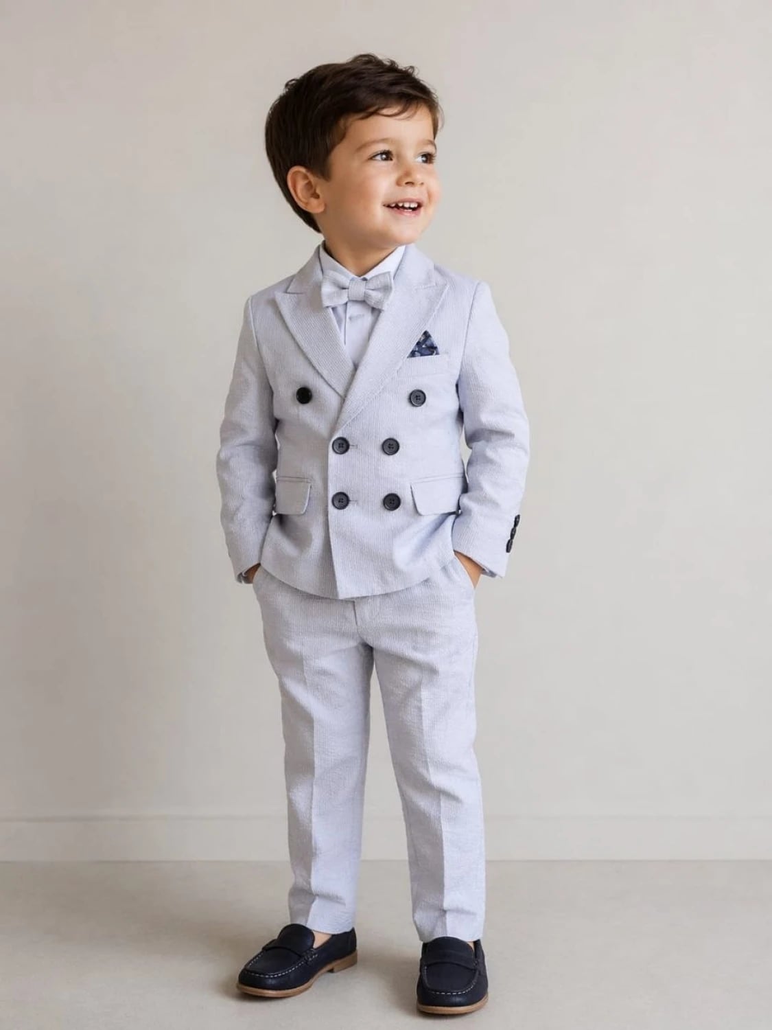 Striped Double-Breasted Boy's Suit Set (4 Pieces, Ages 7-10) - 4426 - Terry - by Peralane