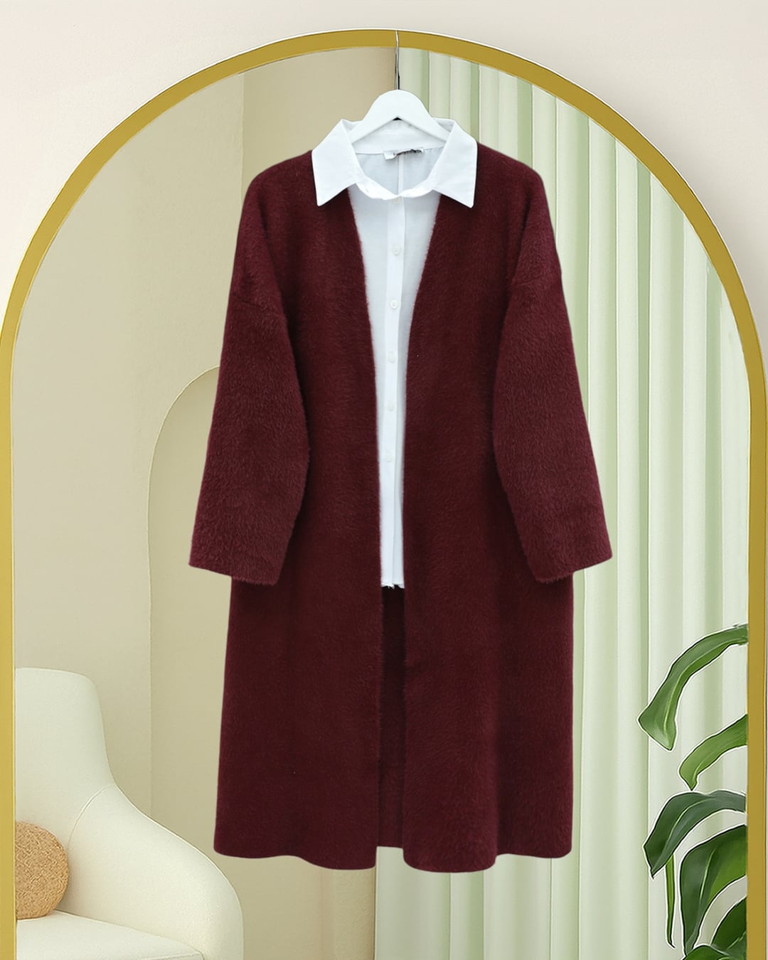 Long Fuzzy Cardigan - Burgundy - Podyumplus - by Peralane - photo 2