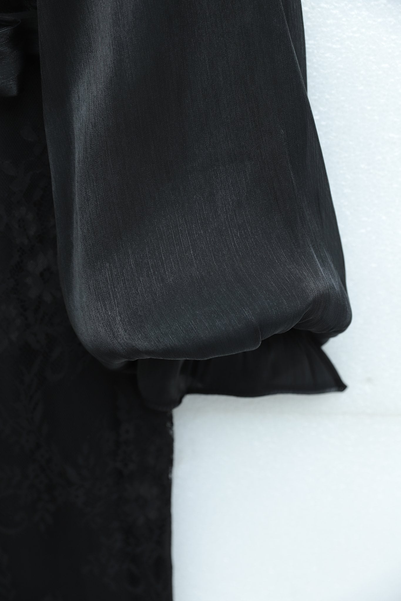 High Neck Lace Dress with Sheer Shimmer Sleeves and Belt - Black - Podyumplus - by Peralane - photo 6
