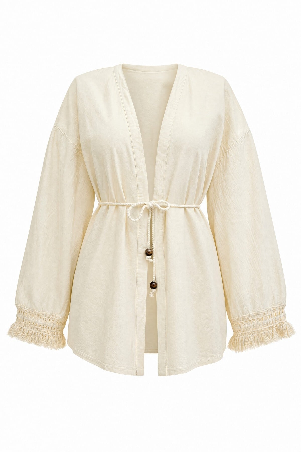 Cream Belted Kimono Cardigan with Tassel Trim - Podyumplus - by Peralane - photo 9