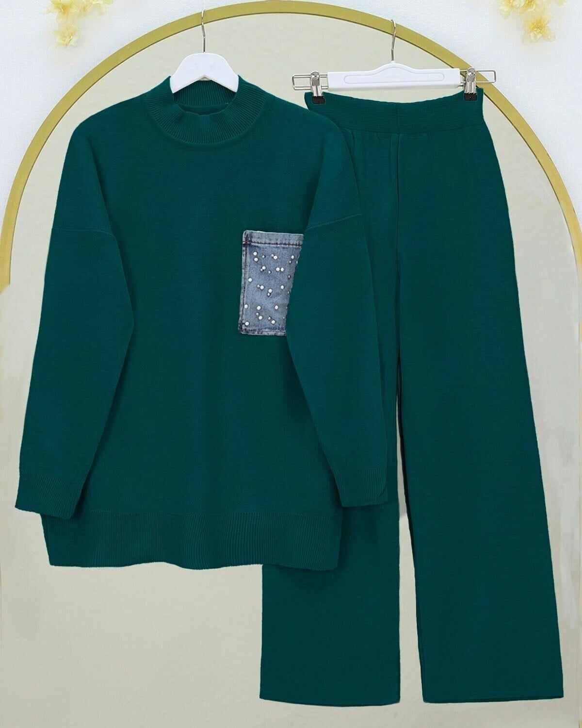 Women's Knit Lounge Set with Pearl Pocket - Emerald - Podyumplus - by Peralane - photo 2