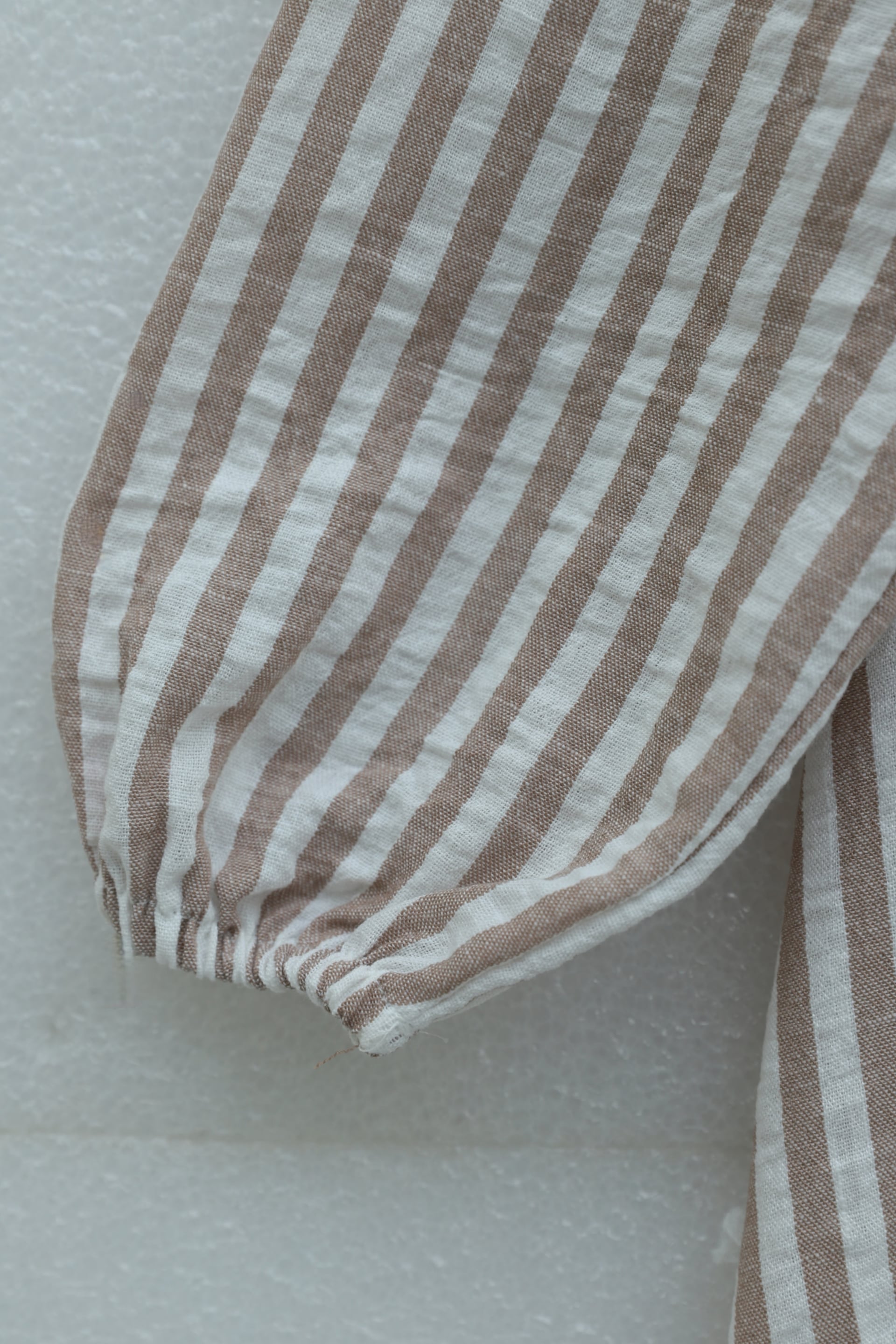 Striped Linen Dress with Collar, Half-Button Front, and Side Tie - Mink - Podyumplus - by Peralane - photo 5