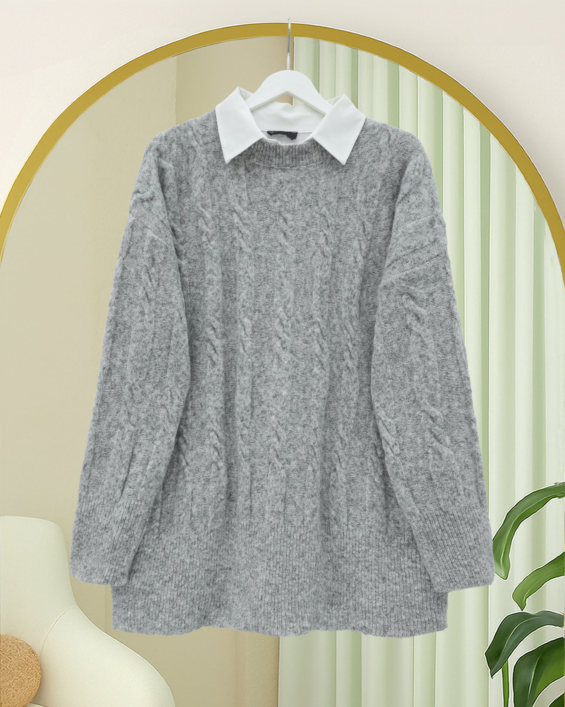 Grey Cable Knit Sweater for Women - Podyumplus - by Peralane - photo 3