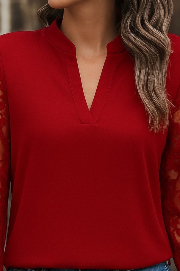 Women's Long Sleeve Crepe Blouse with Lace Sleeves and Button Detail - Janes - by Peralane - photo 2