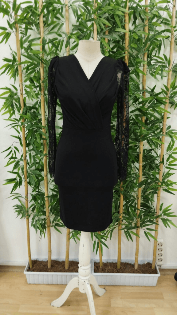 Women's Long Sleeve Wrap V-Neck Dress with Sheer Lace Sleeves, Mini Length - Janes - by Peralane - photo 10