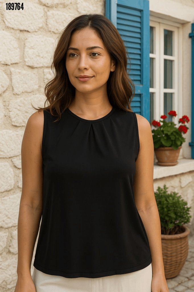 Women's Sleeveless Round Neck Pleated Blouse - Black - Janes - by Peralane - photo 3