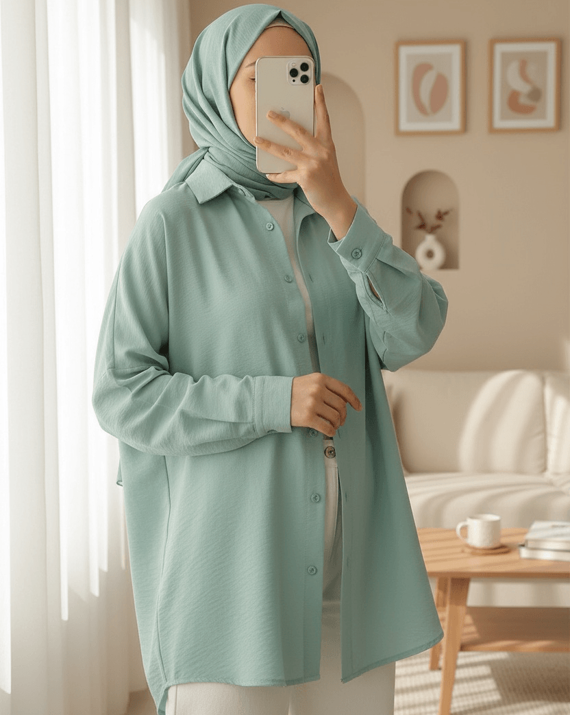 Oversize Long Basic Shirt - Light Mint Green - Bigdart - by Peralane