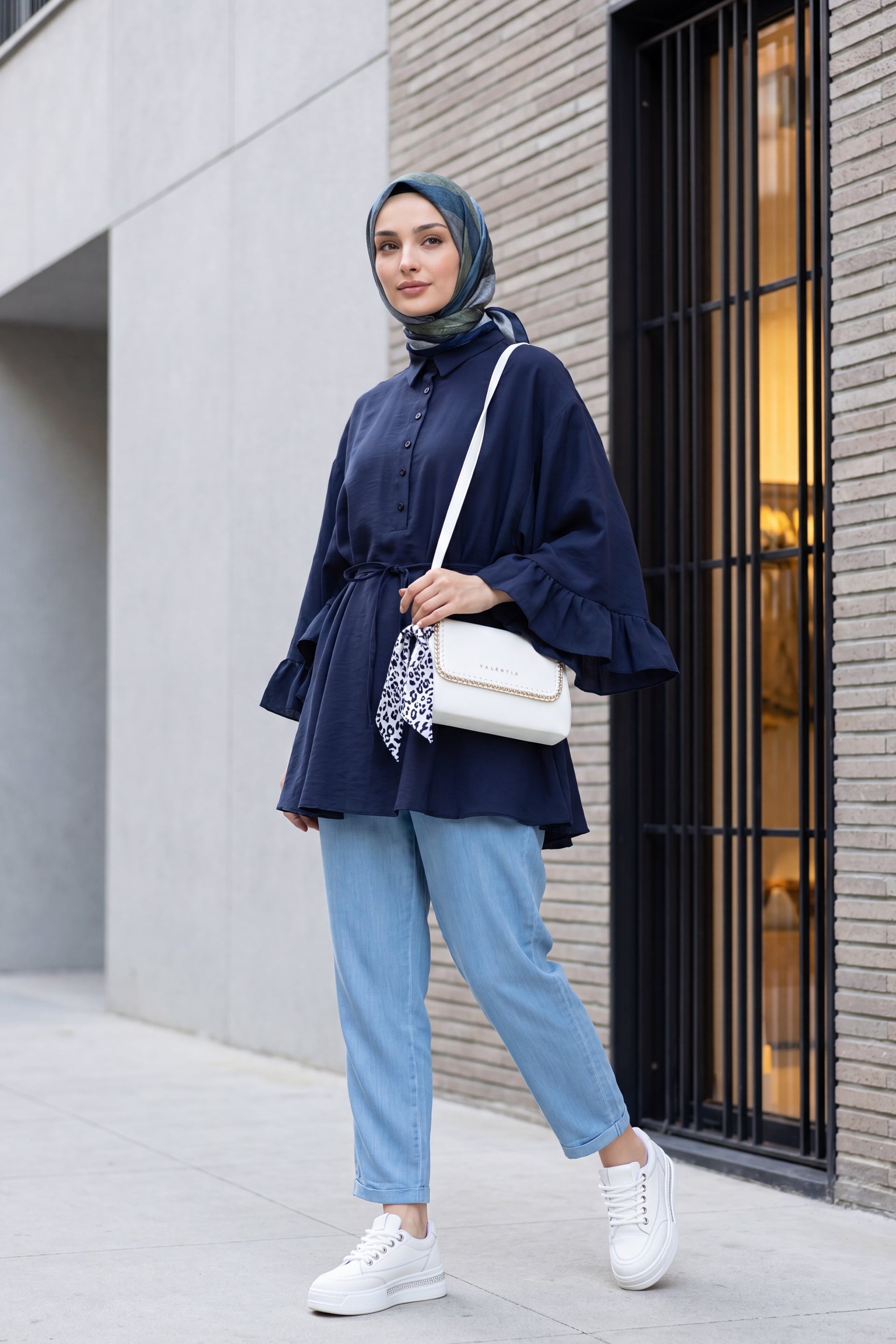 Cuffed Washed Soft Denim Trousers - Ice Blue - Podyumplus - by Peralane - photo 5