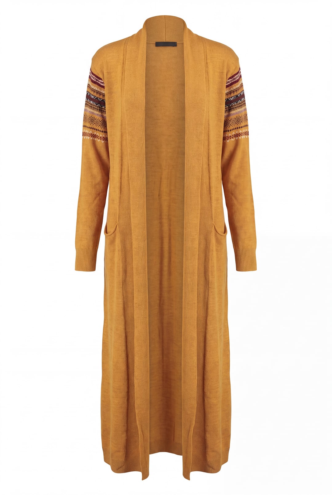 Long Knit Cardigan with Belt - Mustard Yellow - Wholeskop - by Peralane
