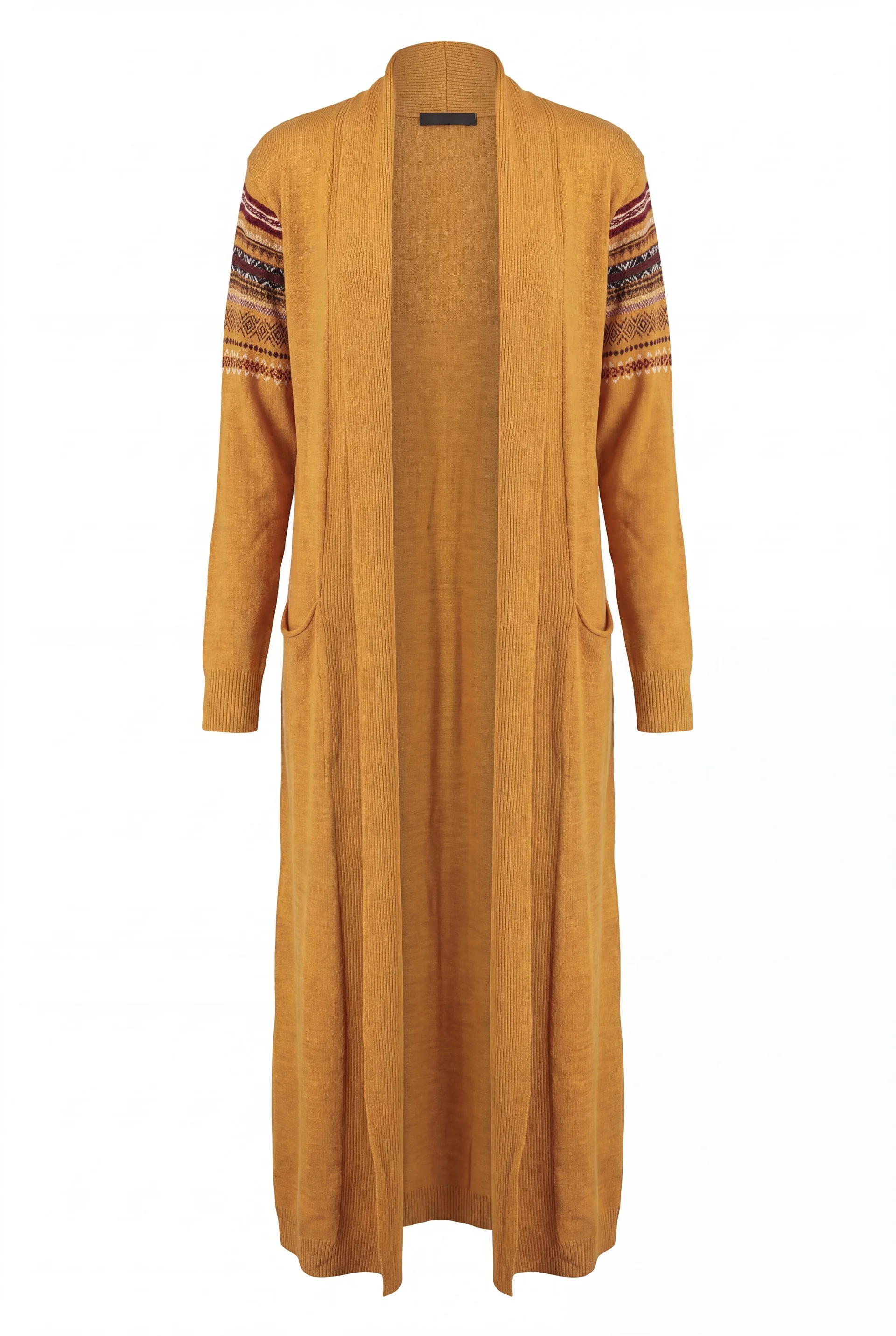 Long Knit Cardigan with Belt - Mustard Yellow - Wholeskop - by Peralane