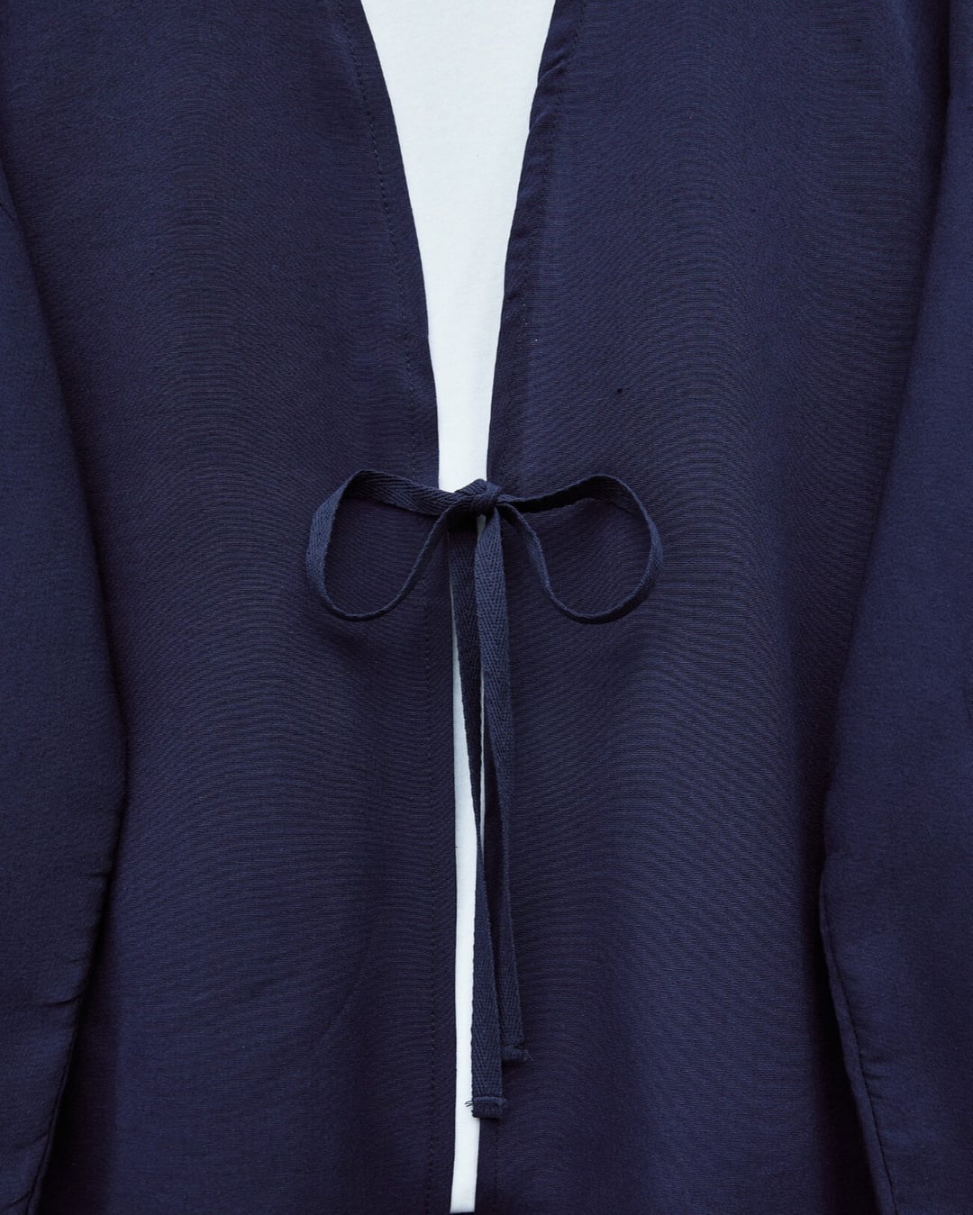 Navy Blue Front-Tie Poplin Kimono Cardigan - Podyumplus - by Peralane - photo 3