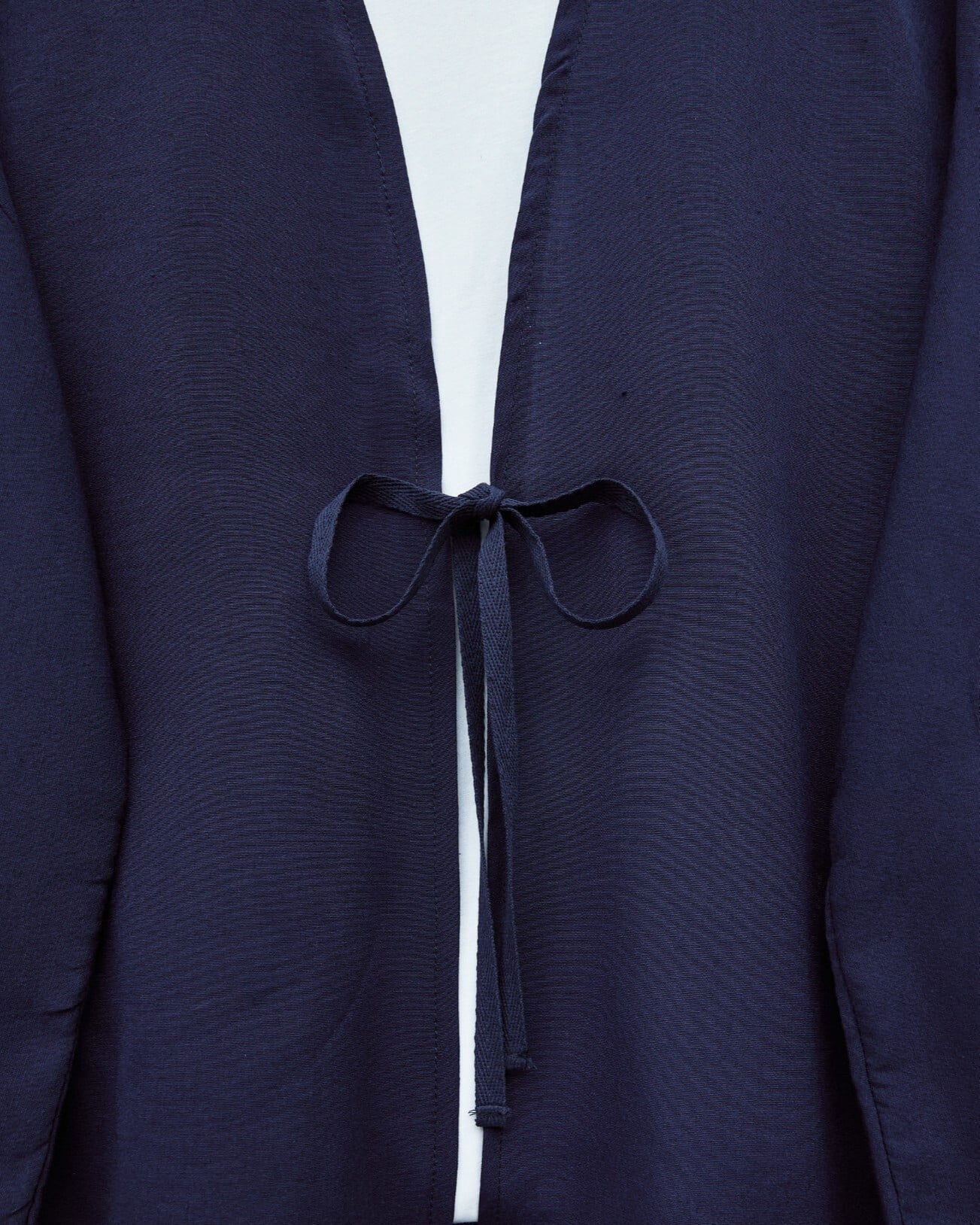Navy Blue Front-Tie Poplin Kimono Cardigan - Podyumplus - by Peralane - photo 3