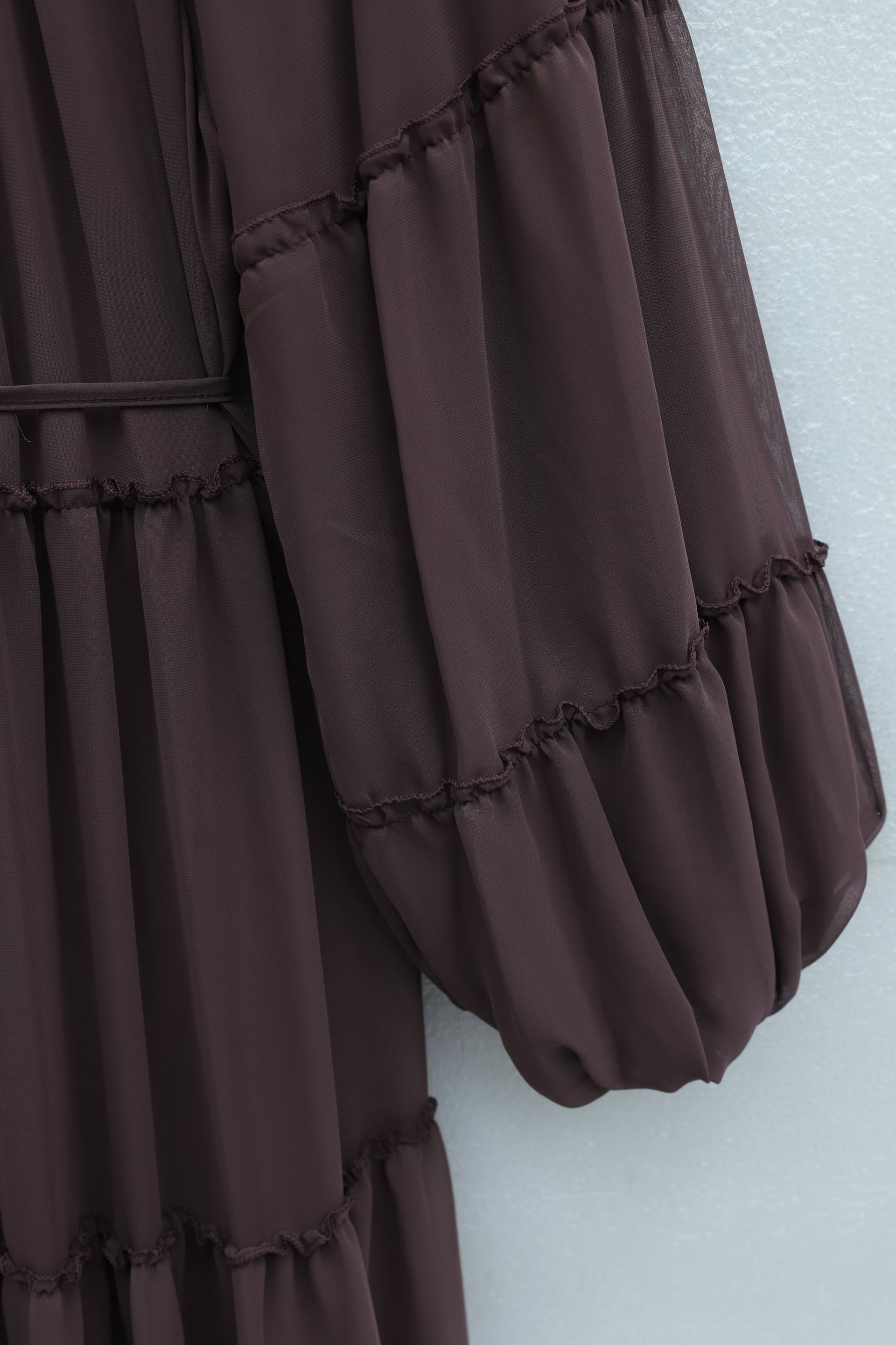 Ruffled Tiered Maxi Dress with Drawstring Waist and Bishop Sleeves - Dusty Rose - Podyumplus - by Peralane - photo 6