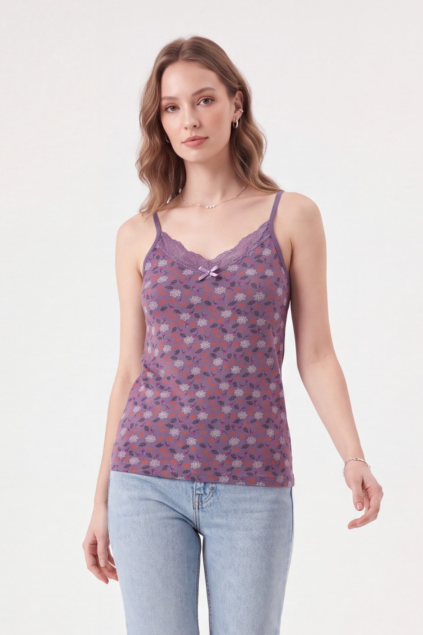 Purple Floral Lace Trim Spaghetti Strap Camisole - Podyumplus - by Peralane - photo 4