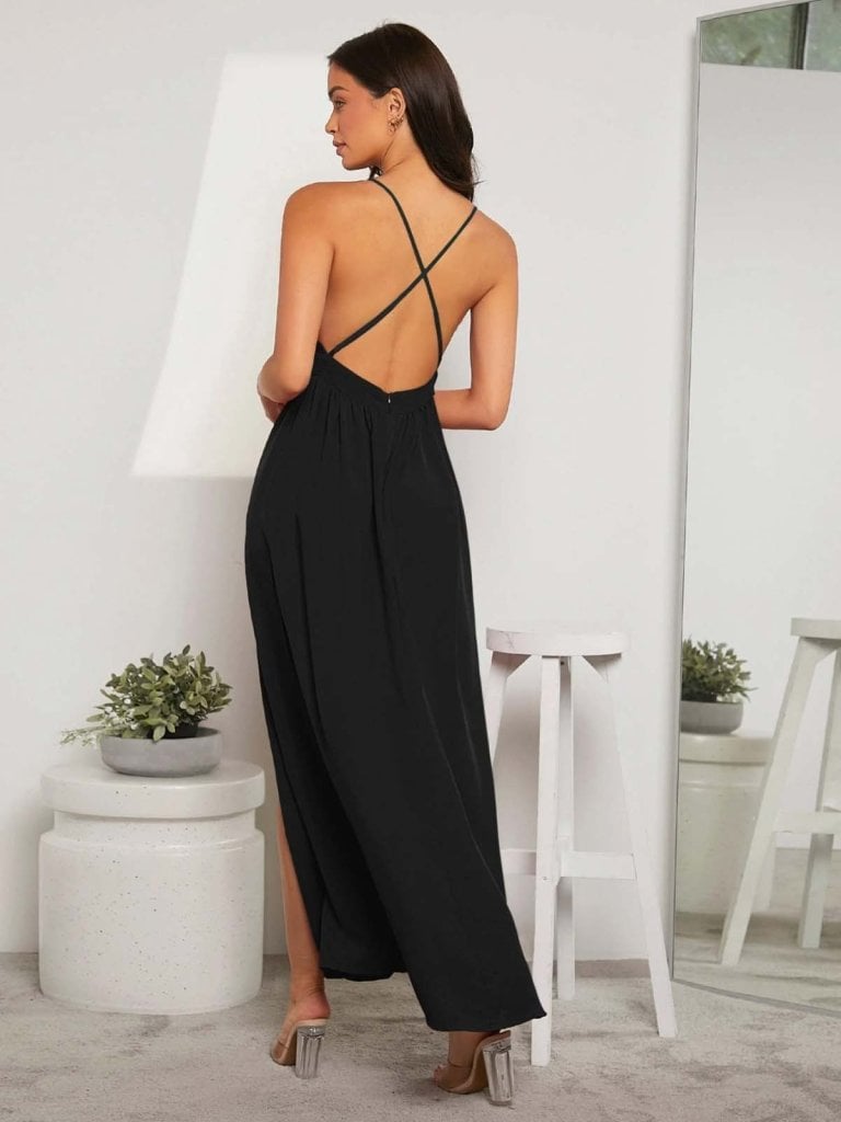 Women's Sleeveless V-Neck Crepe Maxi Dress with Side Slit - Janes - by Peralane - photo 5