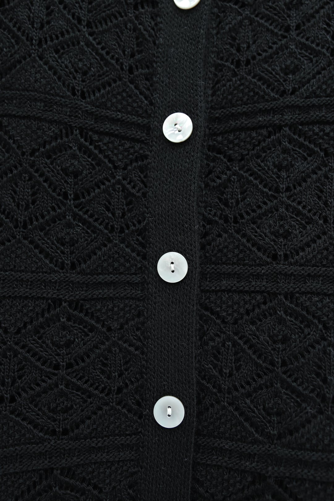 Buttoned Patterned Ajour Knit Cardigan - Black - Podyumplus - by Peralane - photo 3