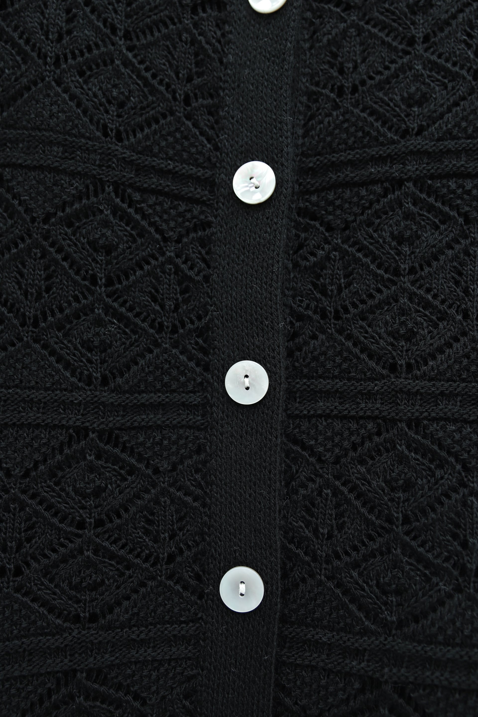 Buttoned Patterned Ajour Knit Cardigan - Black - Podyumplus - by Peralane - photo 3