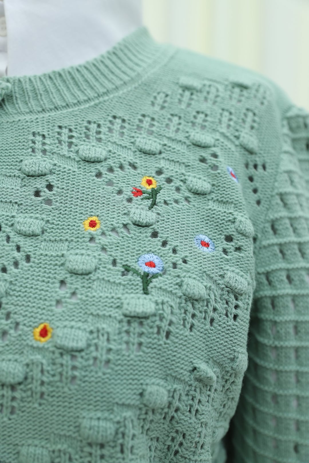 Pom-Pom Round Neck Button Knit Cardigan - Mint - Podyumplus - by Peralane - photo 7