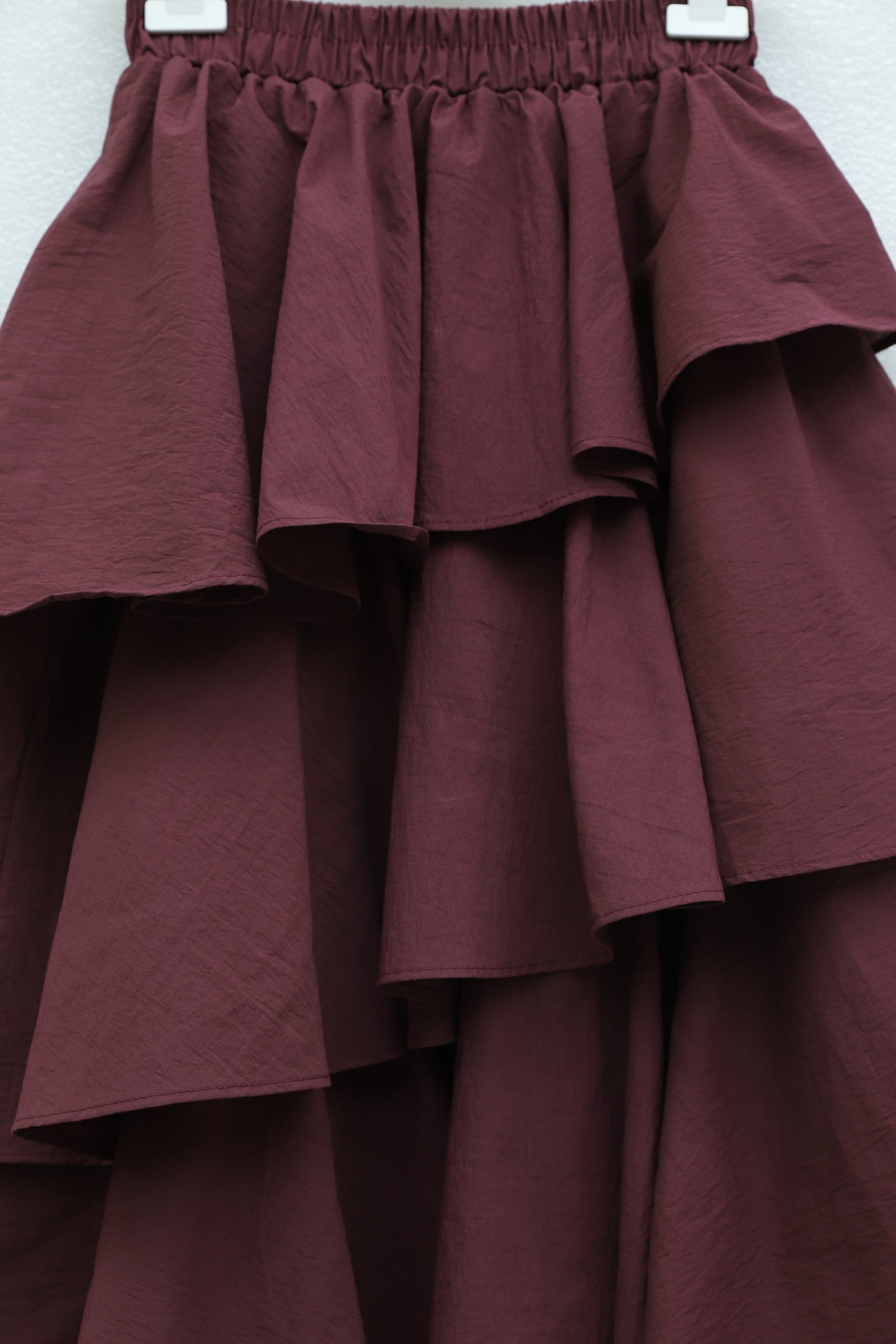 Burgundy Elasticated Waist Tiered Lined Cupro Skirt - Podyumplus - by Peralane - photo 5
