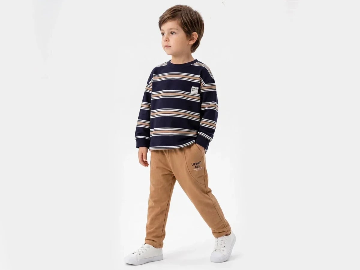 Striped Boys' Set - Navy (T-Shirt and Trousers) - Vovido - by Peralane
