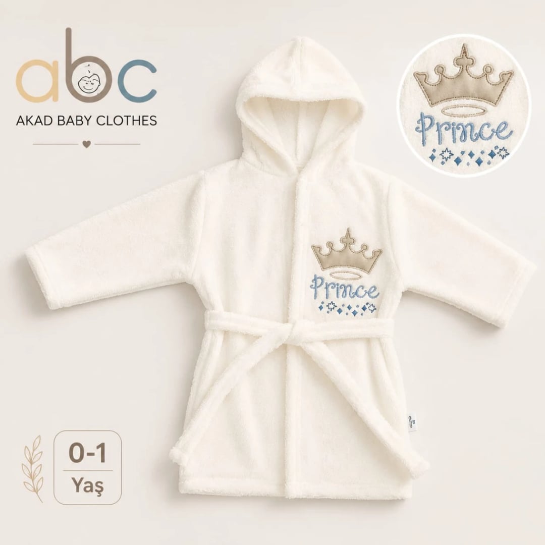 Baby Bathrobe - 1158 (Cream-Blue) - Has Bereket - by Peralane