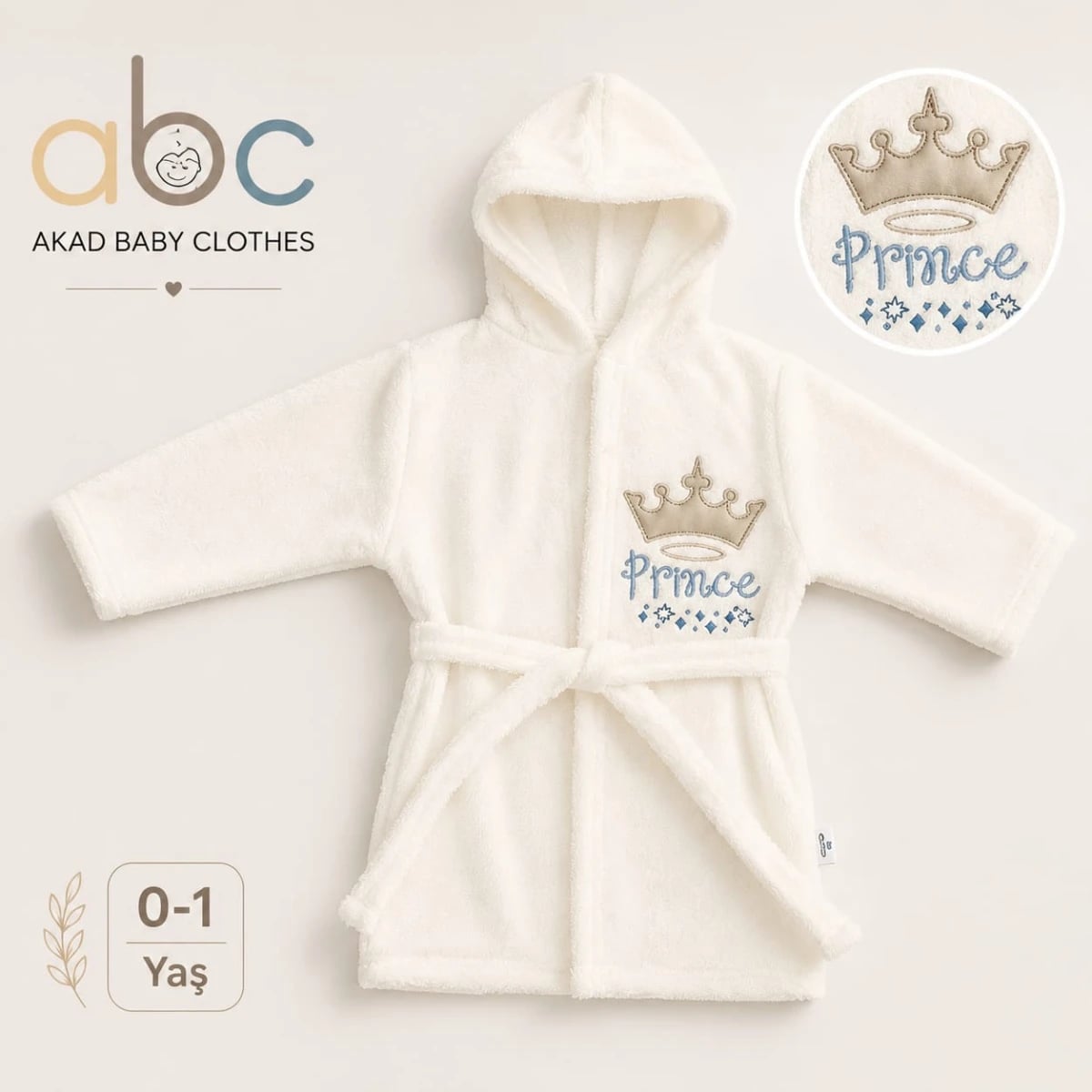 Baby Bathrobe - 1158 (Cream-Blue) - Has Bereket - by Peralane