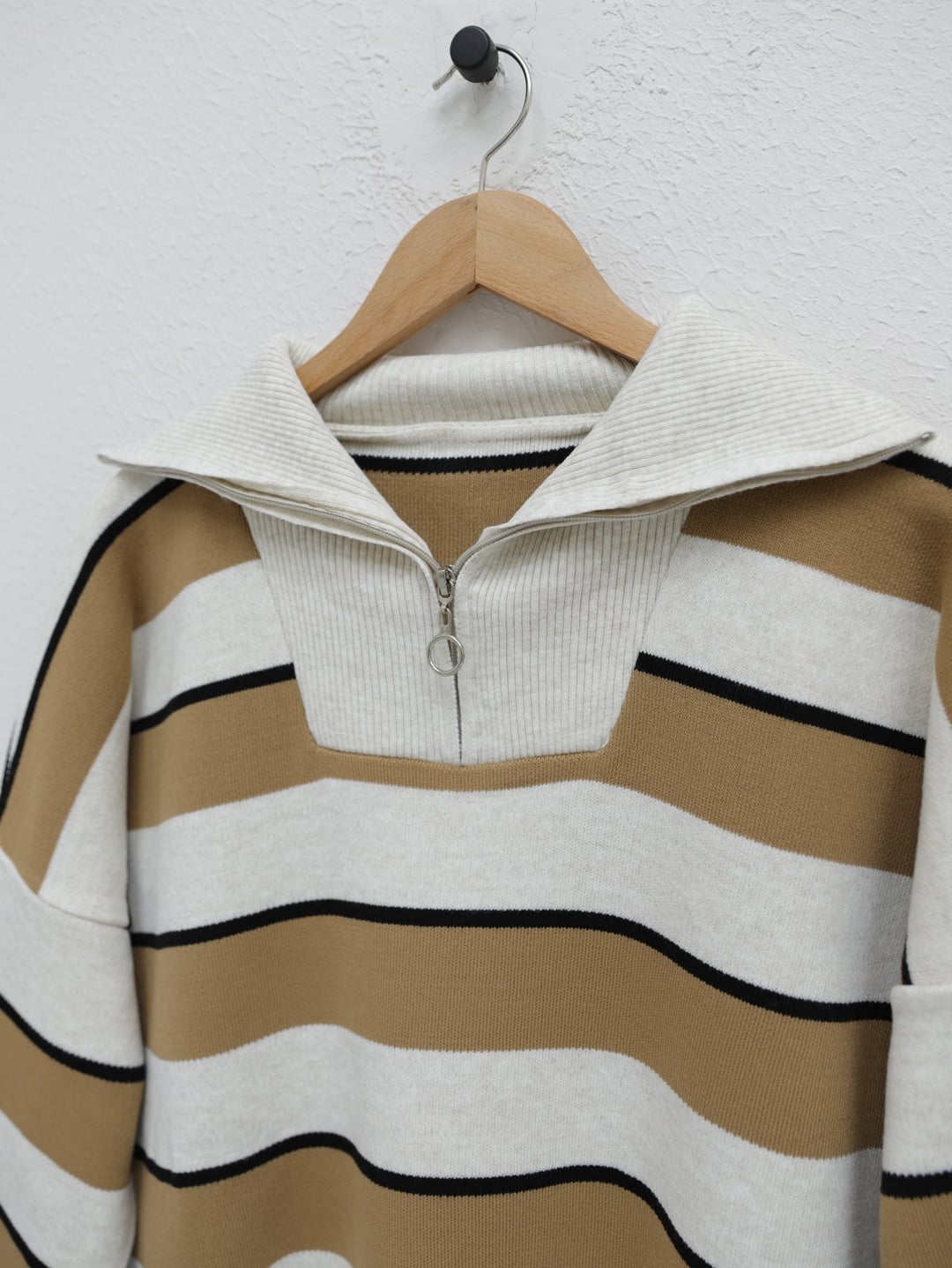 Half-Zip Turtleneck Knit Tunic in Stone Color - Podyumplus - by Peralane - photo 2