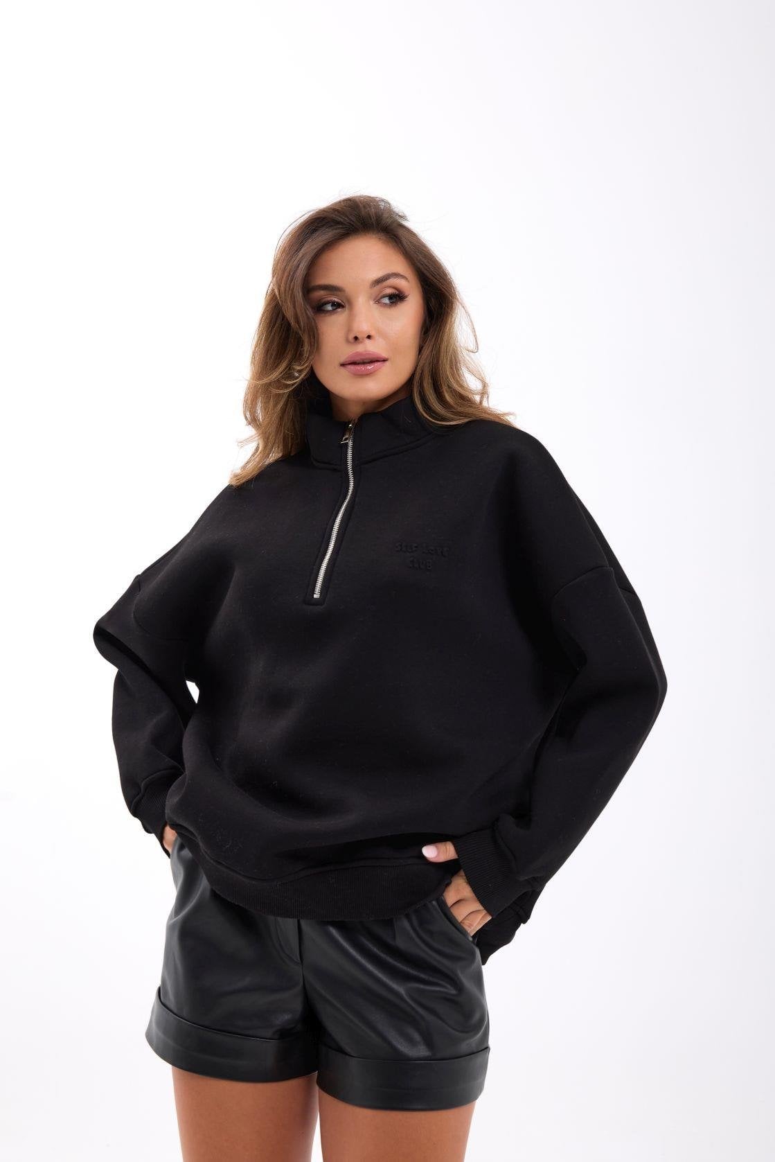 Black Zip-Up Sweatshirt with High Neck - Fame - by Peralane - photo 2