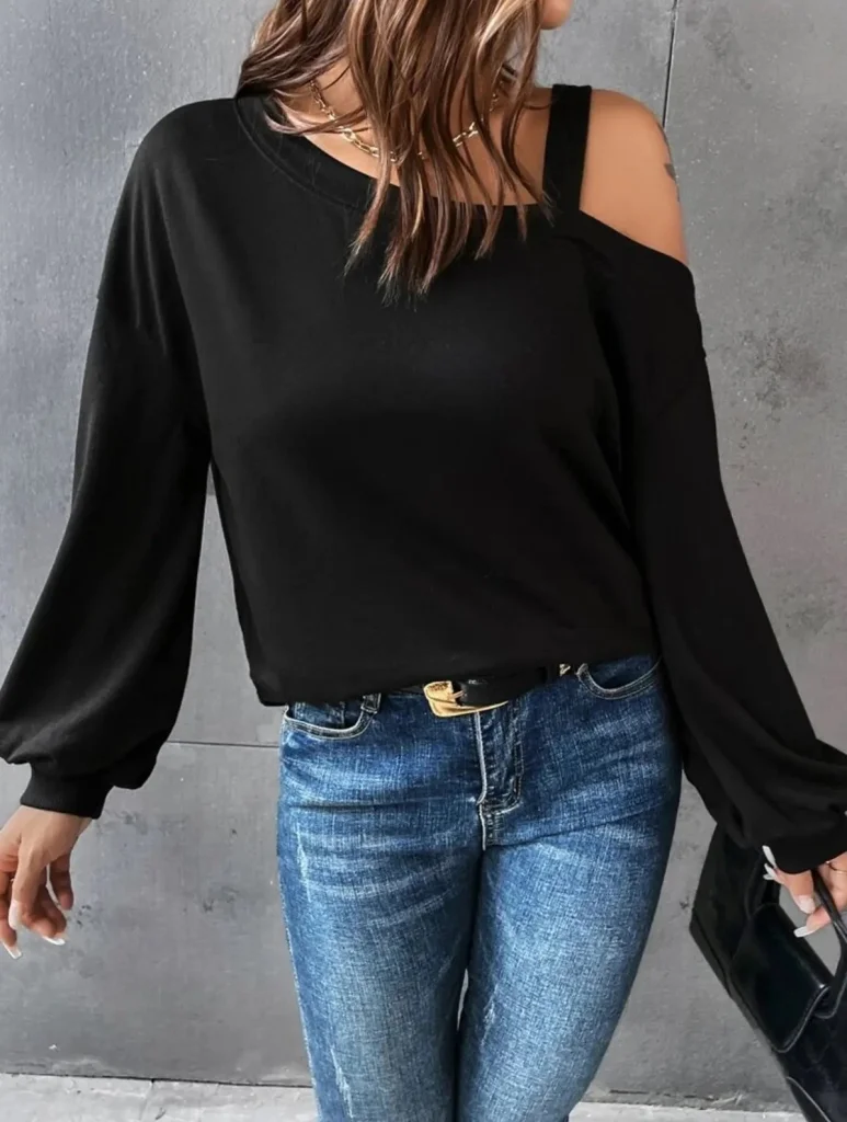 Women's Long Sleeve One-Shoulder Slub Viscose Two-Thread Blouse - Janes - by Peralane - photo 15