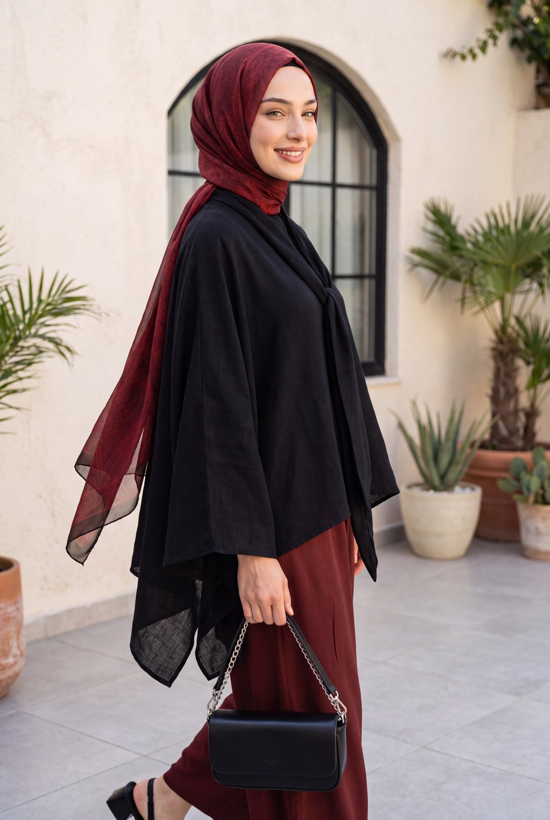 Long Back Belted Relaxed Polyviscose Tunic - Black - Podyumplus - by Peralane - photo 4