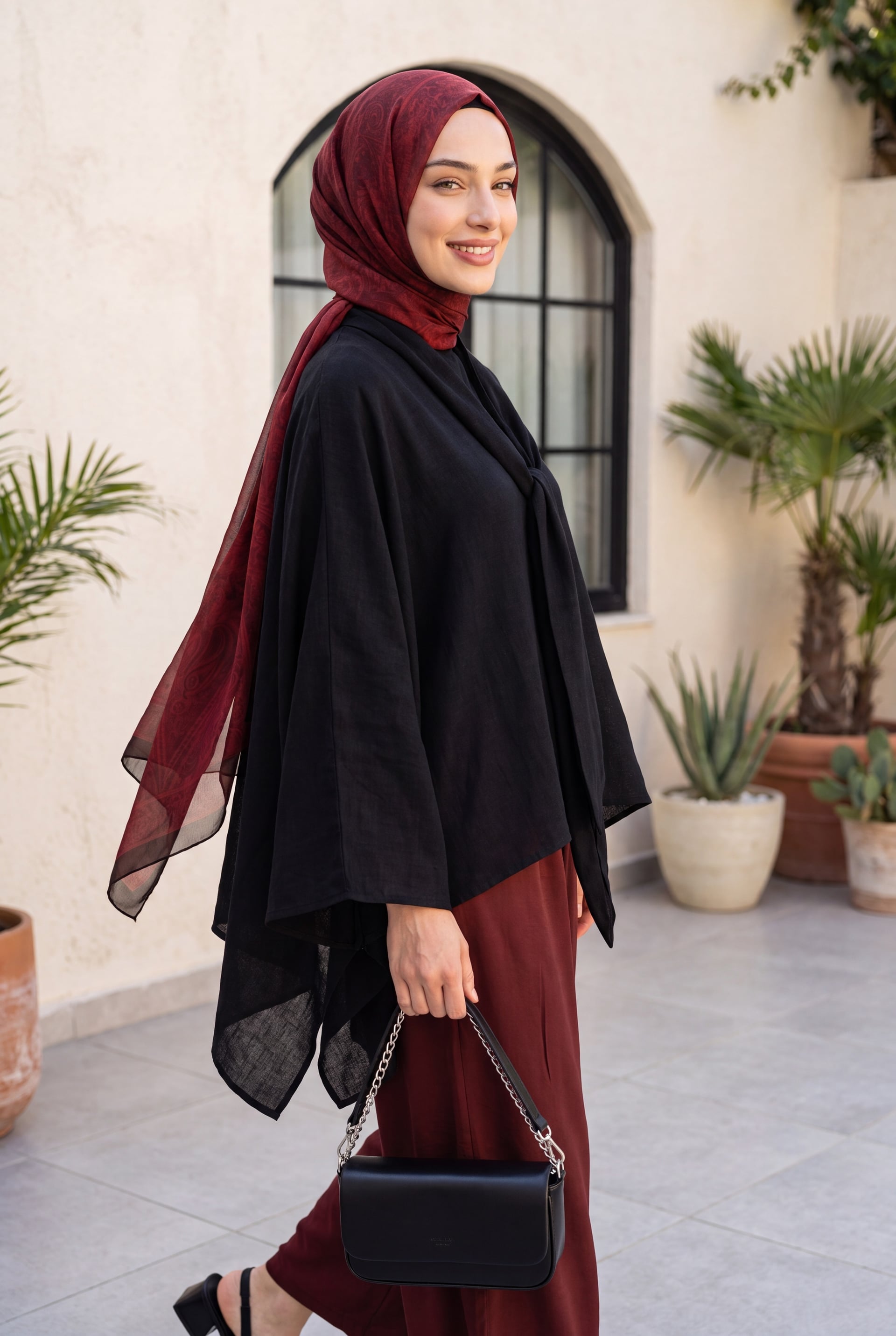 Long Back Belted Relaxed Polyviscose Tunic - Black - Podyumplus - by Peralane - photo 4