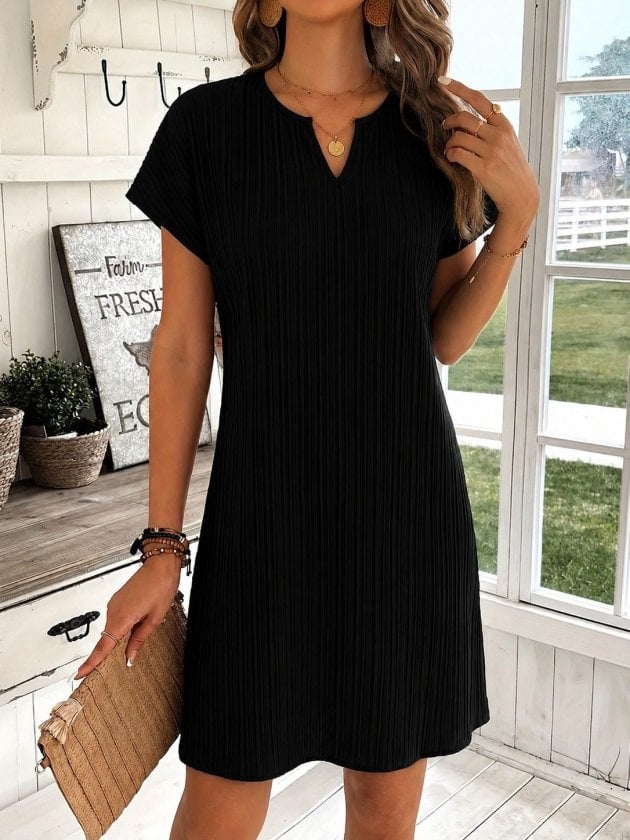 Women's Short-Sleeve V-Neck Jacquard Crepe Dress - Janes - by Peralane - photo 4