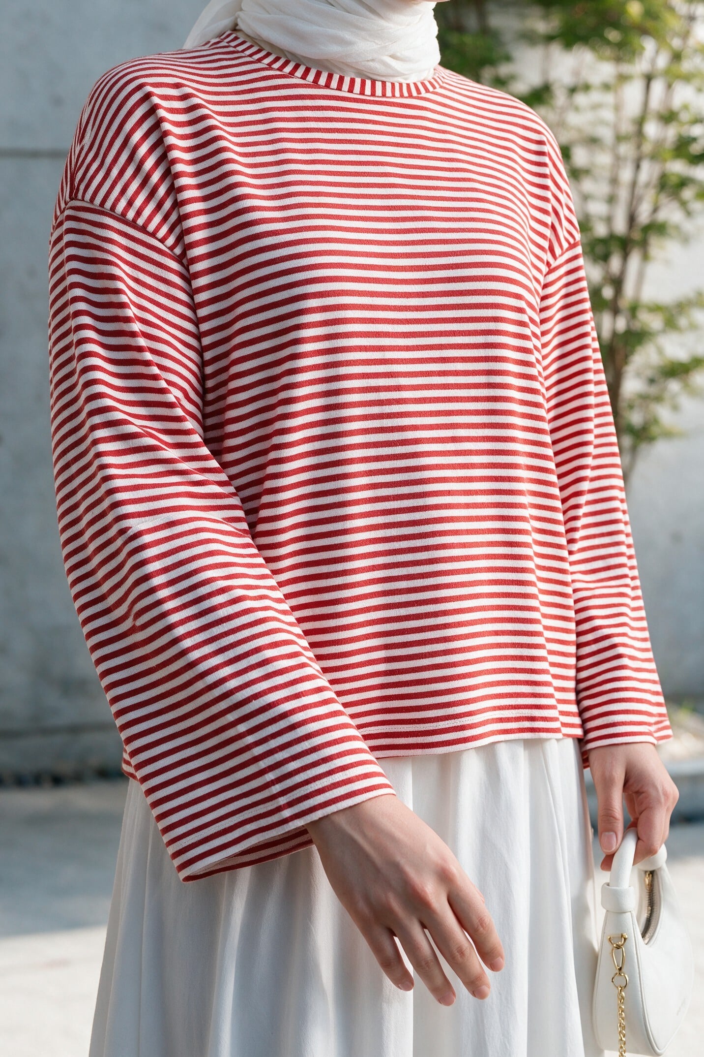 Red Striped Viscose Sweatshirt with Crew Neck - Podyumplus - by Peralane - photo 3
