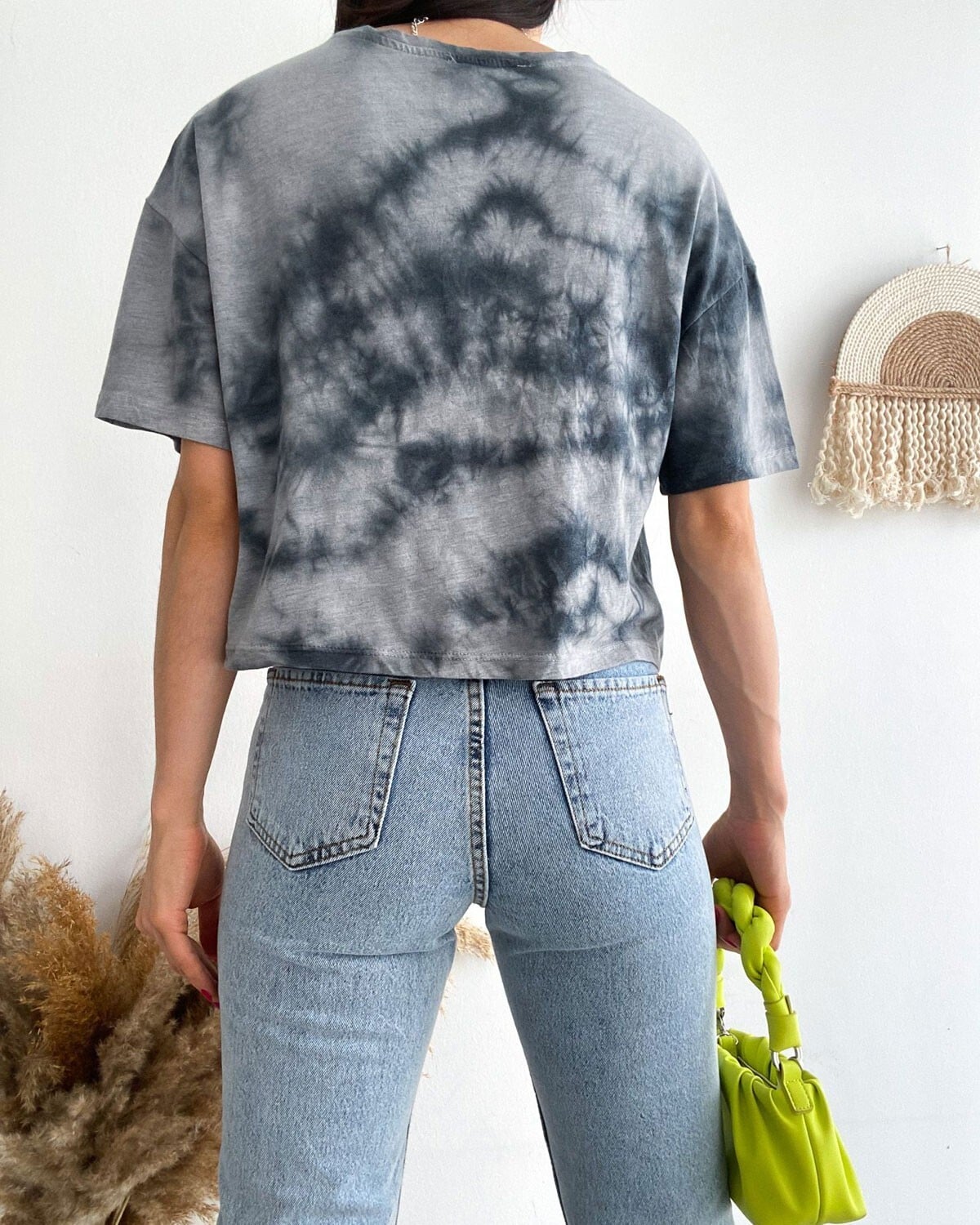 Women's Cropped T-Shirt with Motorcycle Print - Grey - Podyumplus - by Peralane - photo 2