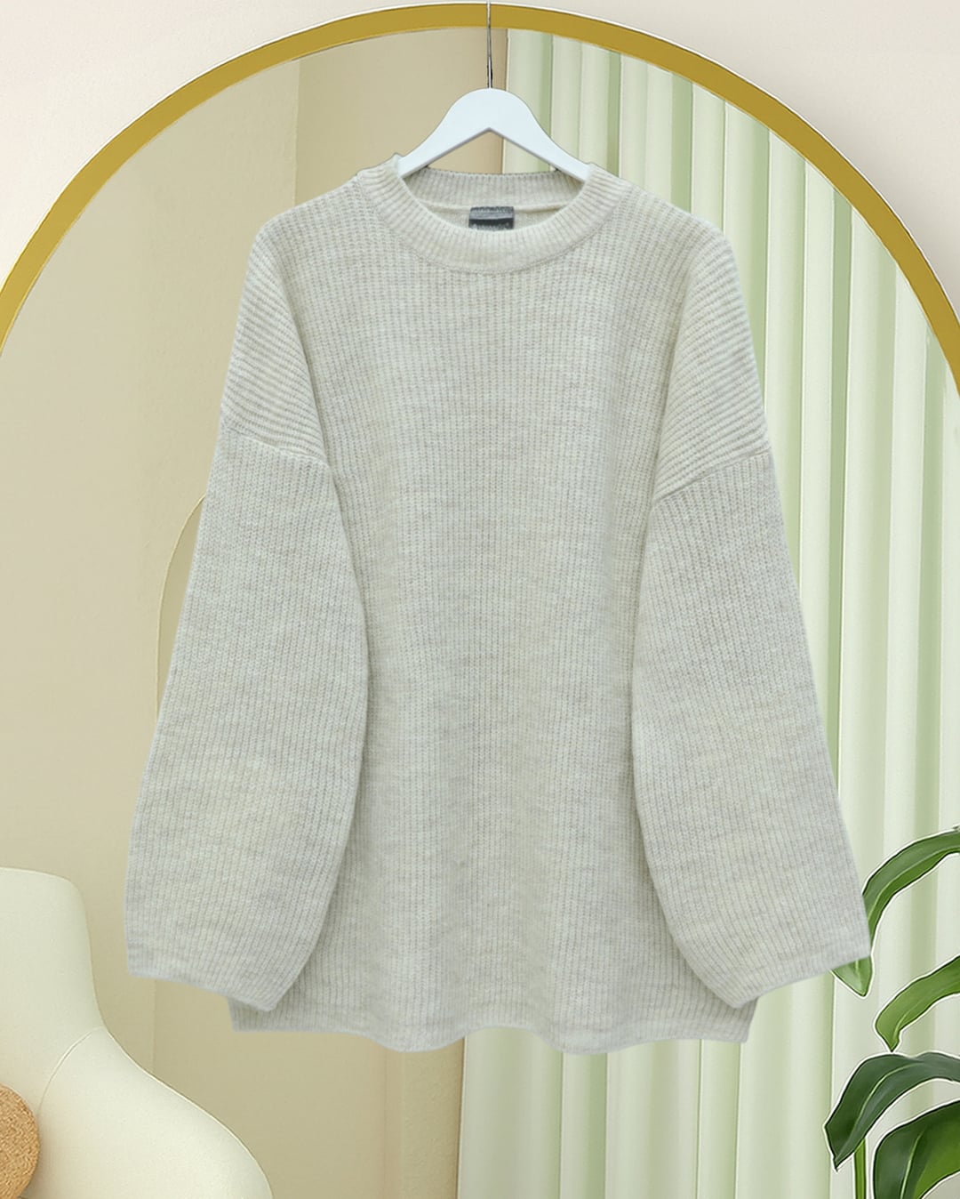Crew Neck Loose Knit Tunic - Cream - Podyumplus - by Peralane - photo 3