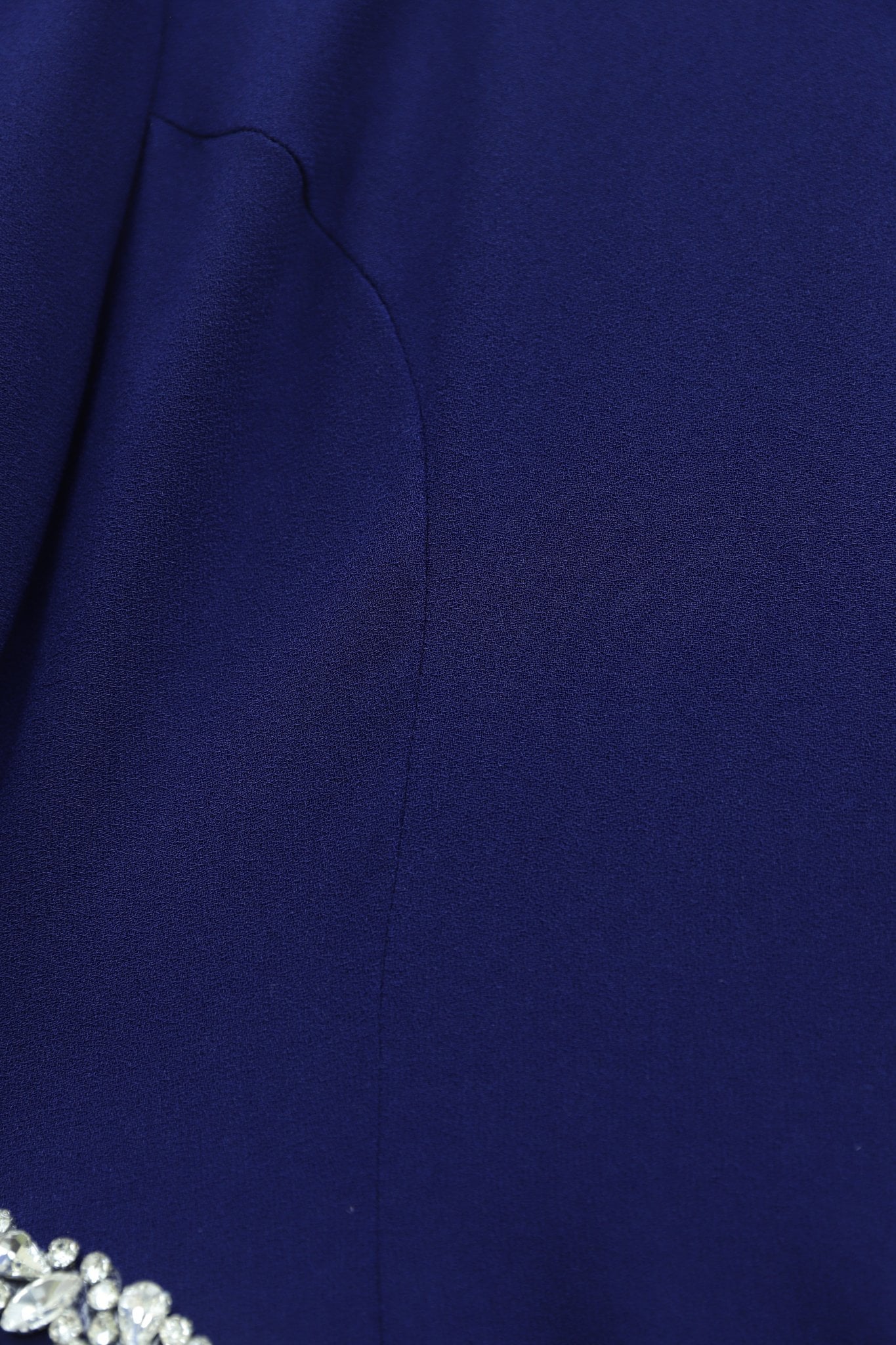 Crystal-Collar and Belted Crepe Evening Dress with Tulle Side Panels - Deep Navy - Podyumplus - by Peralane - photo 6