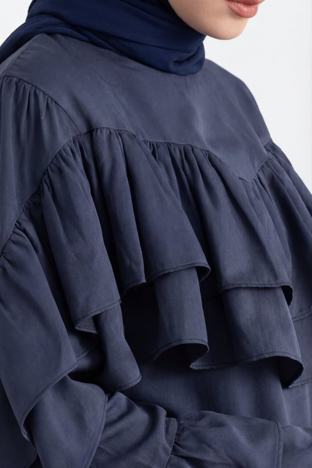 Navy Blue Flounce Sleeve Blouse with Elasticated Cuffs - Podyumplus - by Peralane - photo 7