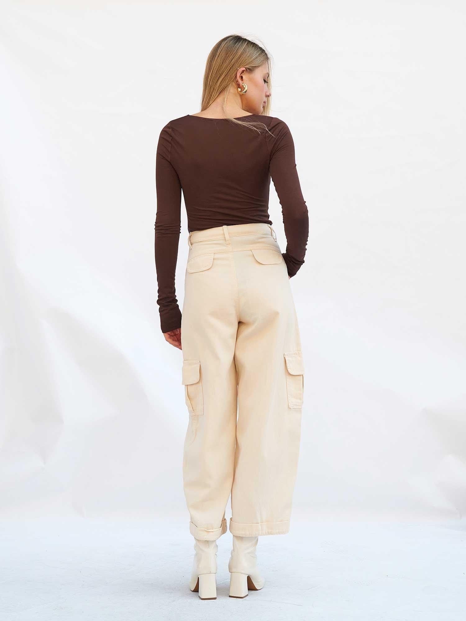 Women's Gabardine Cargo Pants with High Waist - Lefon - by Peralane - photo 3