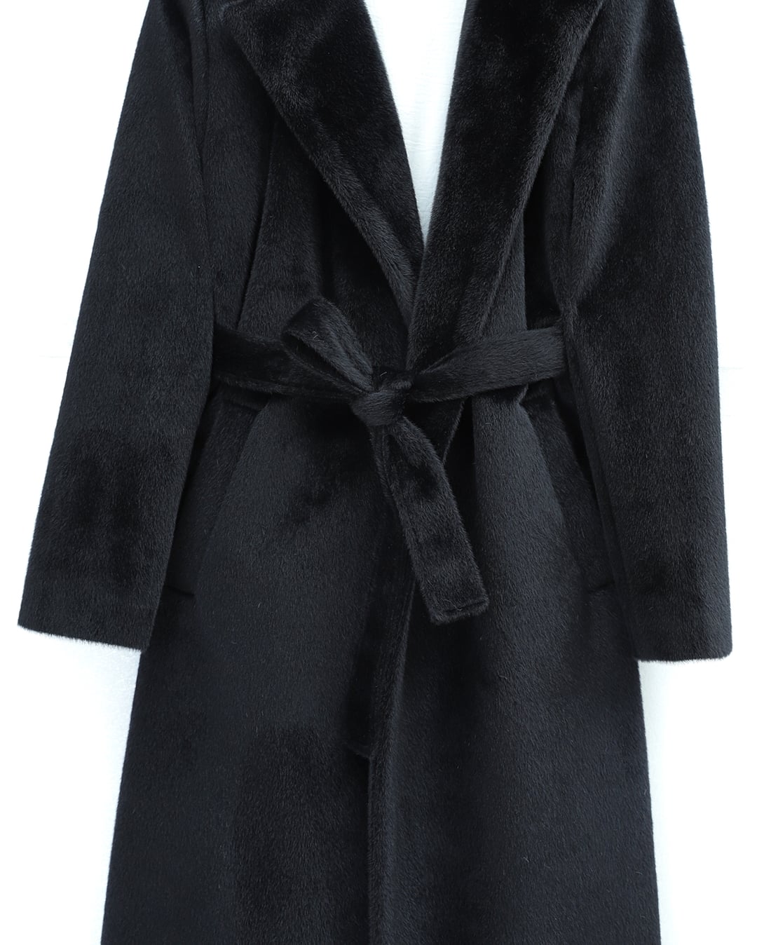 Belted Long Plush Coat with Pockets - Black - Podyumplus - by Peralane - photo 3