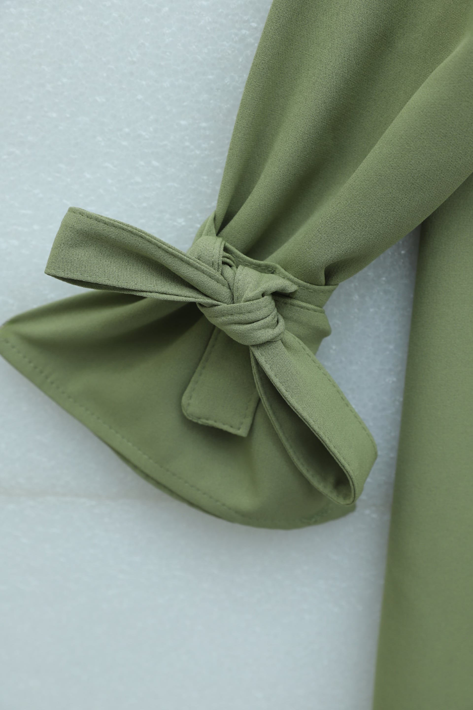 Women's Long Double-Fabric Dress with Laced Sleeves - Olive Green - Podyumplus - by Peralane - photo 4